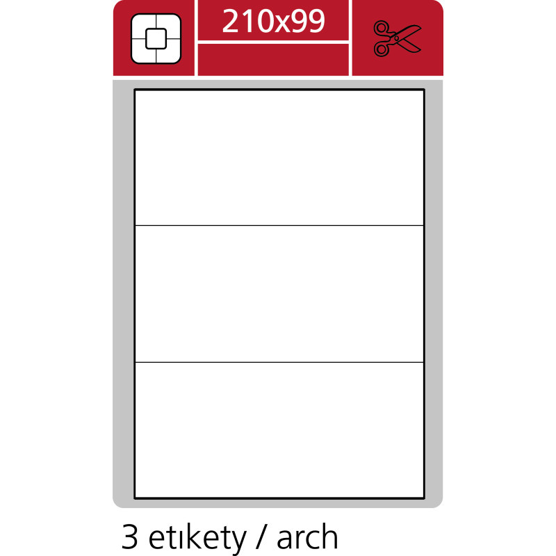 Print etikety A4 PLUS pro laserový a inkoustový tisk - 210 x 99 mm (3 etikety / arch)