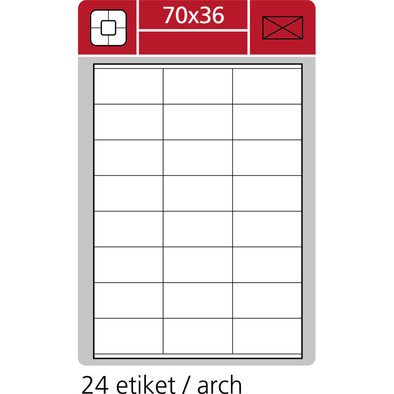 Print etikety A4 PLUS pro laserový a inkoustový tisk - 70 x 36 mm (24 etiket / arch)