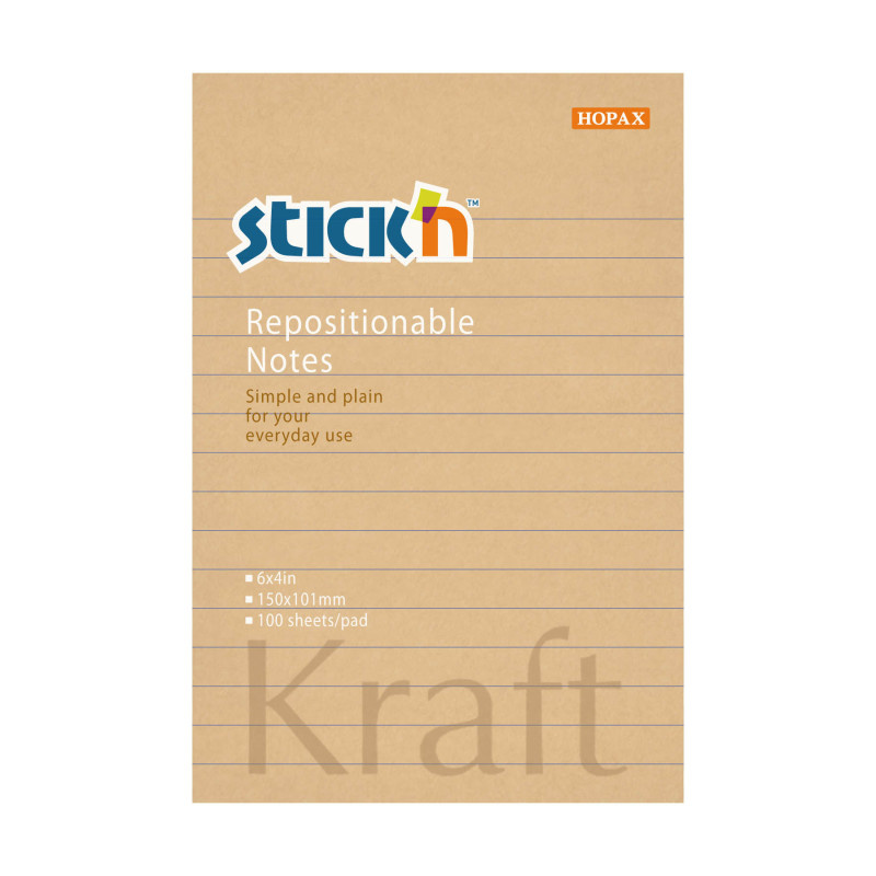 Samolepicí bločky Stick´n by Hopax - 101 mm x 150 mm / linka / 100 lístků / kraft