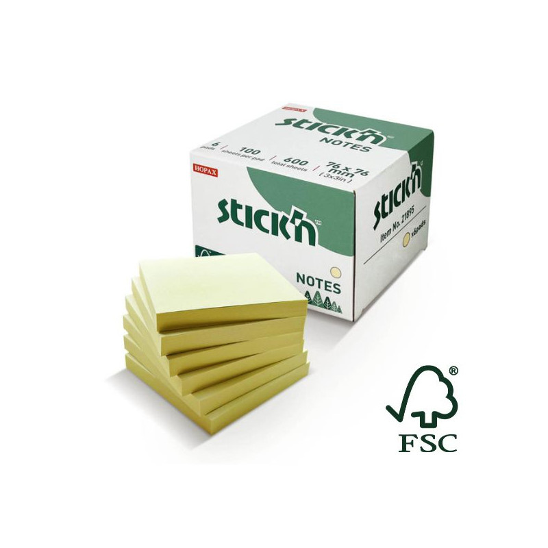 Samolepicí bločky Stick´n by Hopax FSC - 76 x 76 mm / 6 x 100 lístků / pastelové barvy