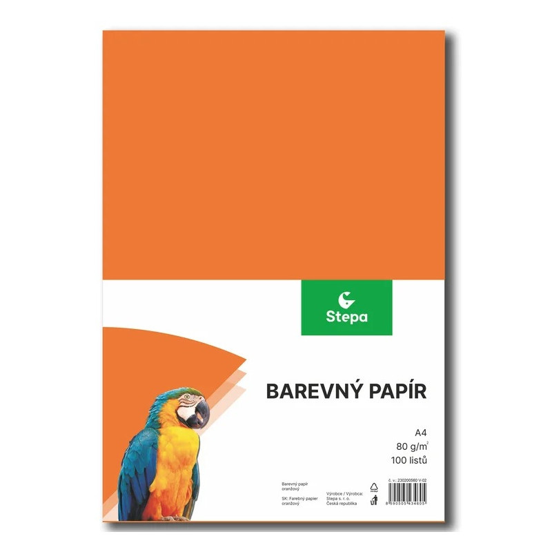 Papír barevný - A4 / 80 g / 100 listů / oranžová