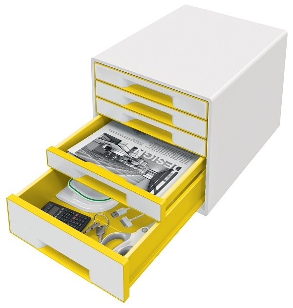 Zásuvkový box Leitz WOW - 4+1 zásuvky / žlutá