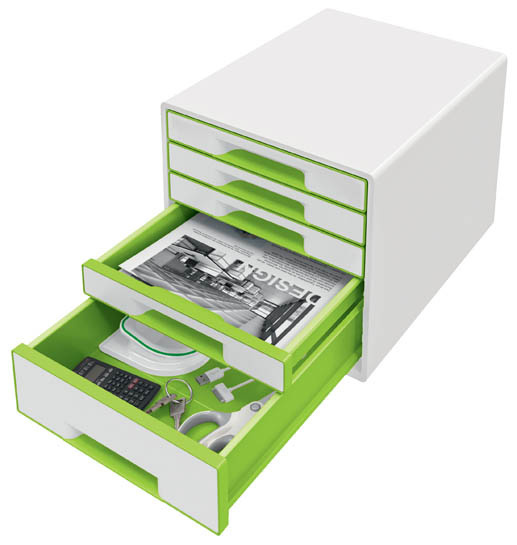 Zásuvkový box Leitz WOW - 4+1 zásuvky / zelená