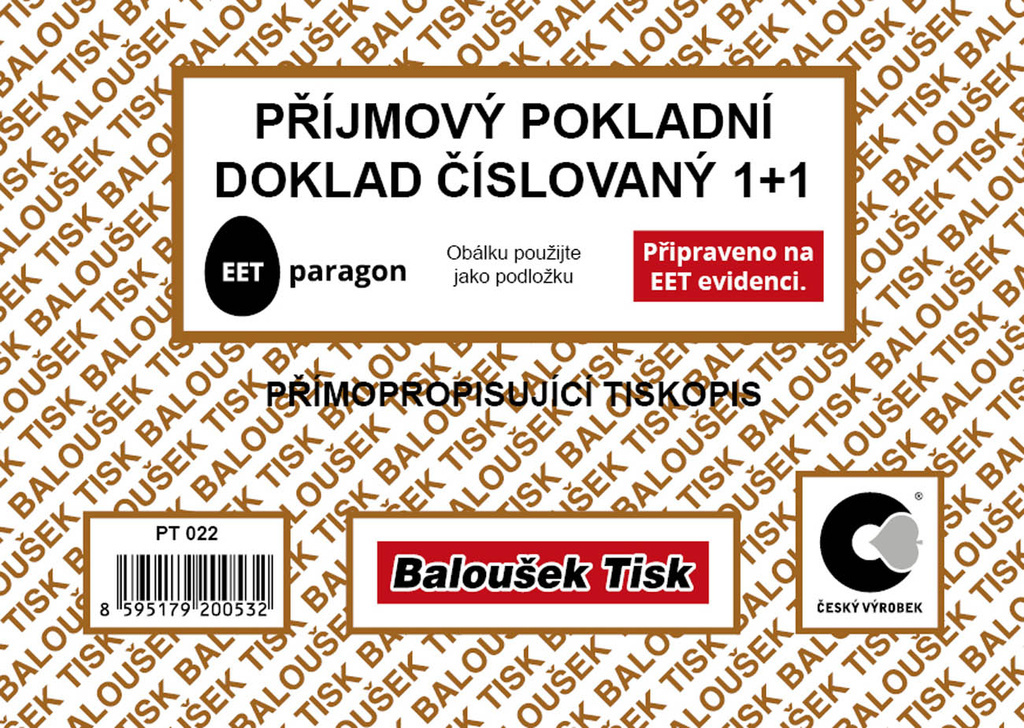 Příjmový pokladní doklad Baloušek A6 / číslovaný / 50 listů 1+1 / PT022
