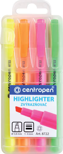 Zvýrazňovač Centropen HIGHLIGHTER 8722 - sada 4 ks