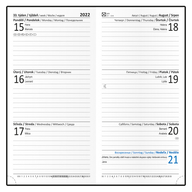 Diář VIVELLA - týdenní kapesní / mátová