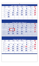 Kalendář nástěnný pracovní - tříměsíční modrý / N205