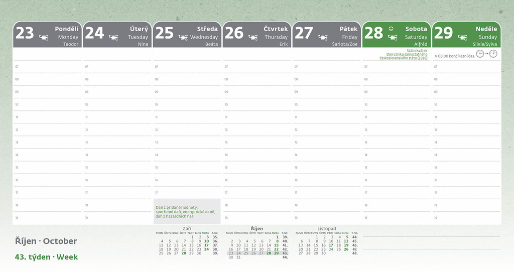 Kalendář stolní pracovní - Manager Green / S58