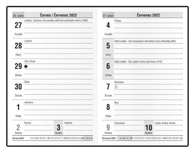 Diář kapesní lamino - čtrnáctidenní / zlatá