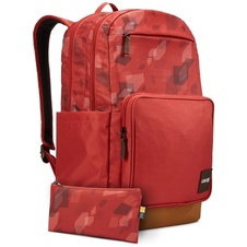 Studentský batoh s kapsou na notebook 15,6" Query - cihlově červená se vzorem / kmínově hnědá