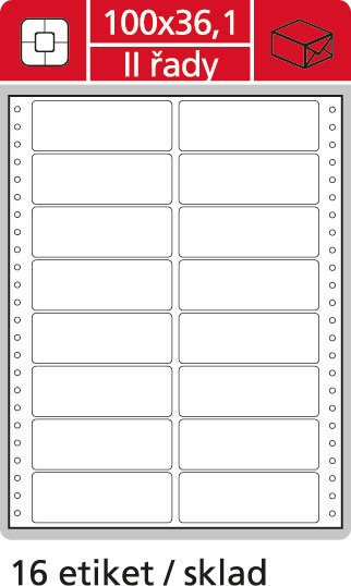 Tabelační etikety s vodící drážkou - 100 x 36,1 mm dvouřadé 8000 etiket / 500 skladů
