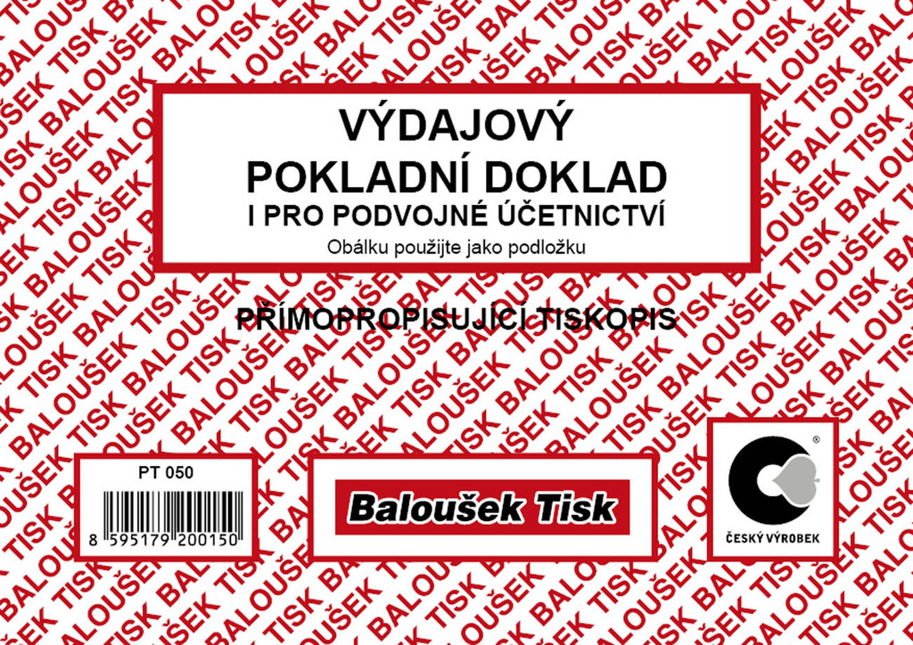 Výdajový pokladní doklad i pro podvojné účetnictví Baloušek: A6 / nečíslovaný / 50 listů / NCR / PT050