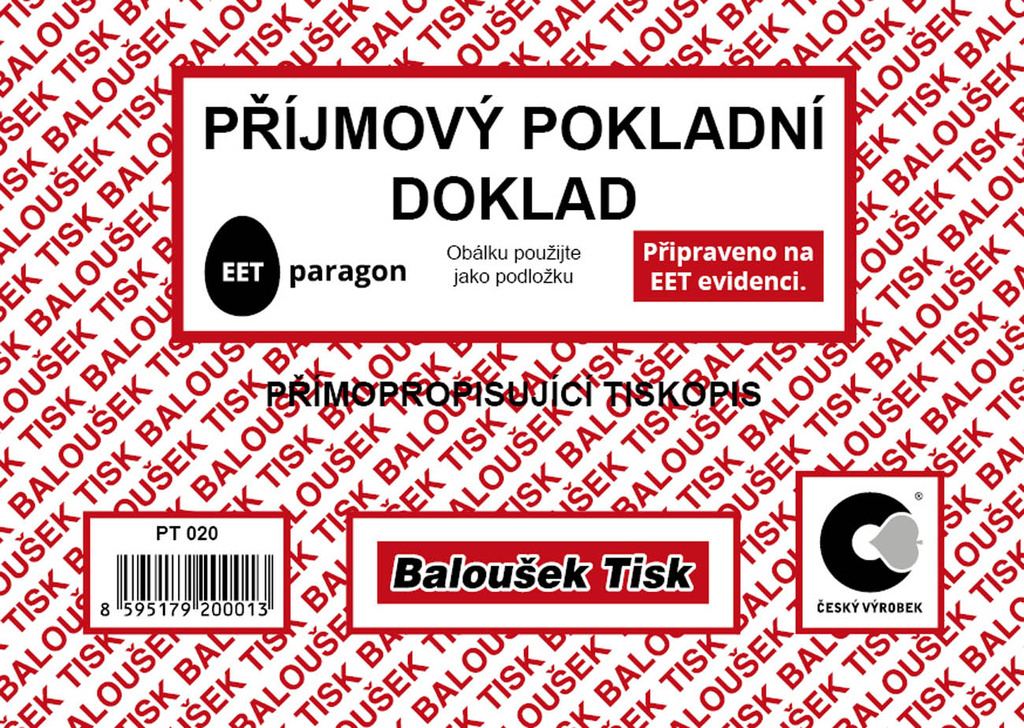 Příjmový pokladní doklad Baloušek A6 / nečíslovaný / 50 listů / NCR / PT020