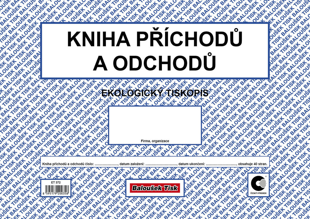 Kniha příchodů a odchodů oboustranná Baloušek A4 / 40 stran / ET372