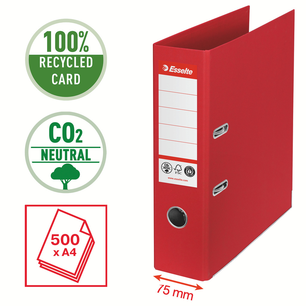 Pořadač pákový Esselte CO2 neutrální - A4 / hřbet 7,5 cm / červená