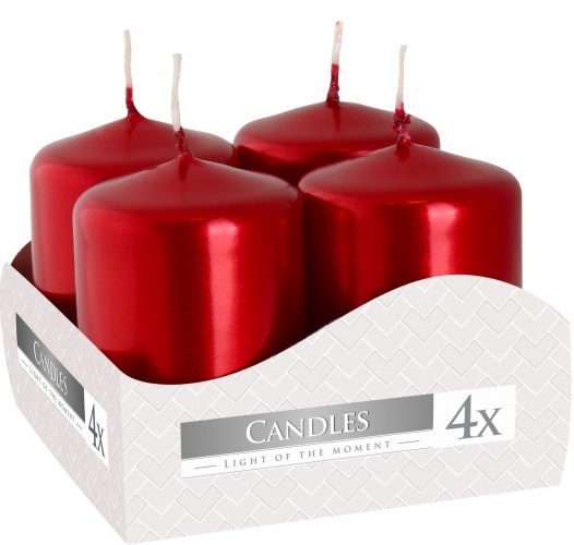 Adventní svíčky 6cm - červená metalic / 4ks