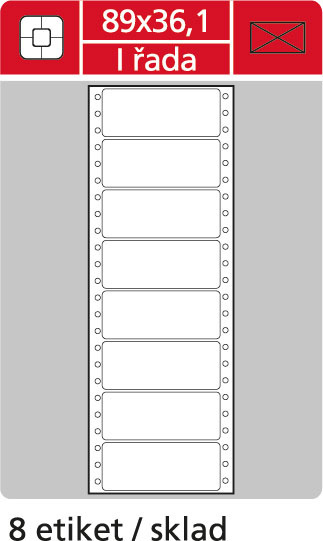 Tabelační etikety s vodící drážkou jednořadé - 89 x 36,1 mm jednořadé 4000 etiket / 500 skladů