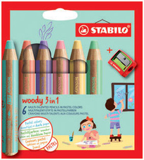 Multifunkční pastelky STABILO® Woody PASTEL  3 in 1 - 6 barev + ořezávátko