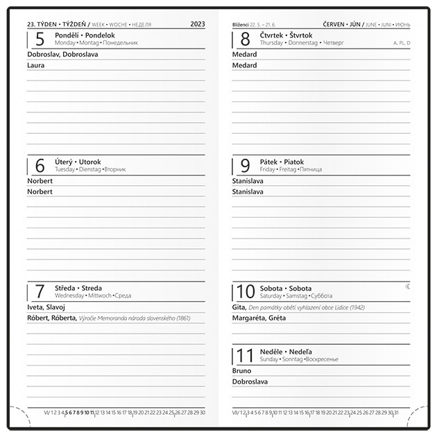 Diář VIVELLA s ražbou kapesní - týdenní / sv.modrá Velryba