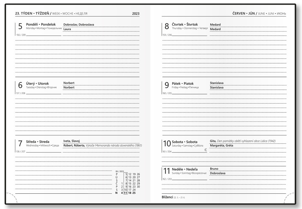 Diář VIVELLA - týdenní B6 / okrová Slunce