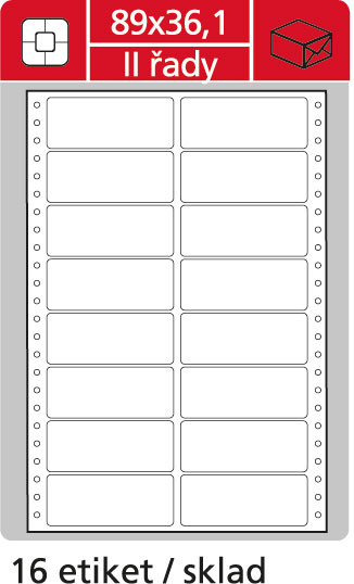 Tabelační etikety s vodící drážkou - 89 x 36,1 mm dvouřadé 8000 etiket / 500 skladů