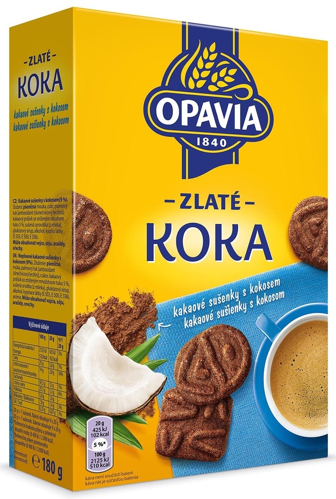 Opavia Zlaté Koka sušenky s kokosem a kakaem 180g