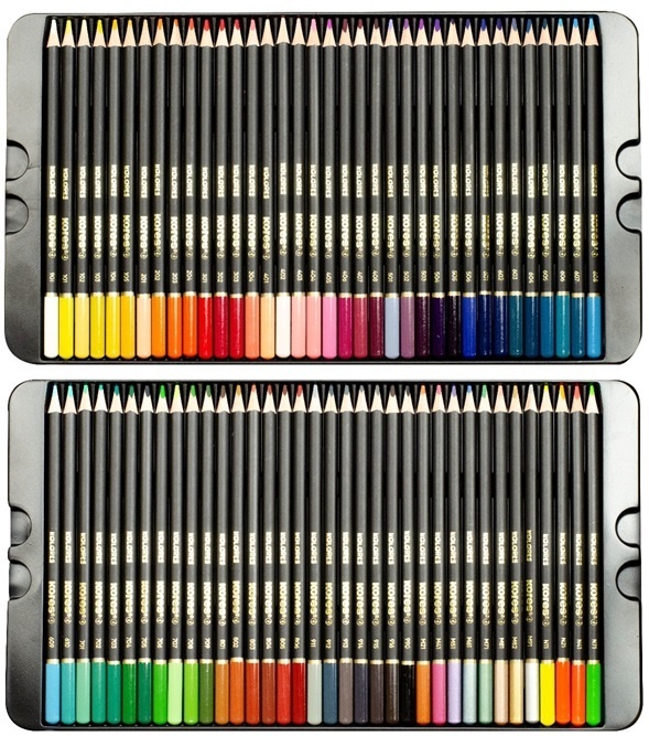 Pastelky Kores Kolores plechový box trojhranné / 72 barev