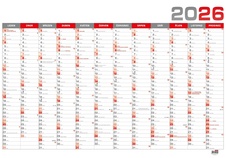 Plánovací roční nástěnná mapa - červená / BKA5
