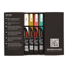 Sada křídových popisovačů UNI Chalk Marker - Vánoční sada 4 ks + 2 šablony