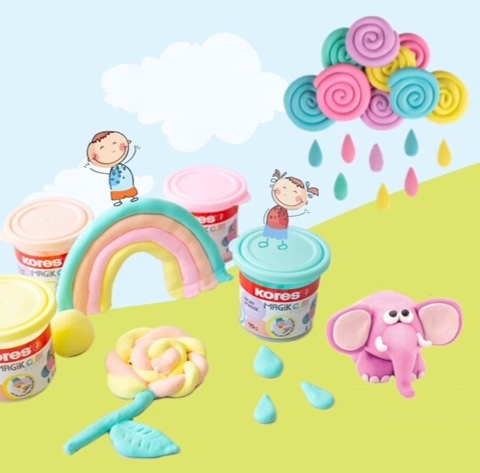 Modelovací hmota KORES MAGIK CLAY PASTEL LOLLIPOPZ - klasické barvy 4x40 g