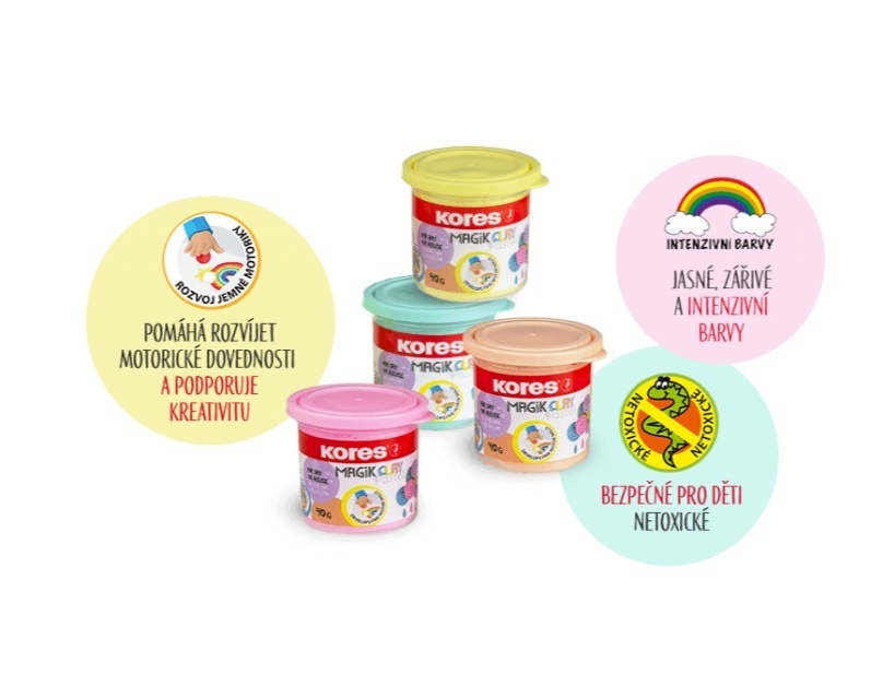 Modelovací hmota KORES MAGIK CLAY PASTEL LOLLIPOPZ - klasické barvy 4x40 g
