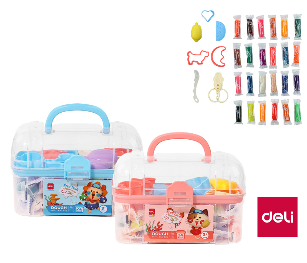 Modelovací hmota DELI měkká s vůní - 24 barev / kufřík mix