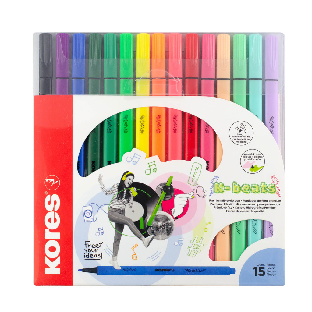 Popisovač Kores K-Beats - sada 15 barev / hrot M