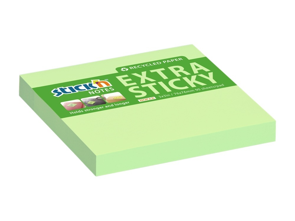 Samolepicí bločky Stick´n by Hopax Extra Sticky - 76 x 76 mm / 90 lístků / pastelově zelená