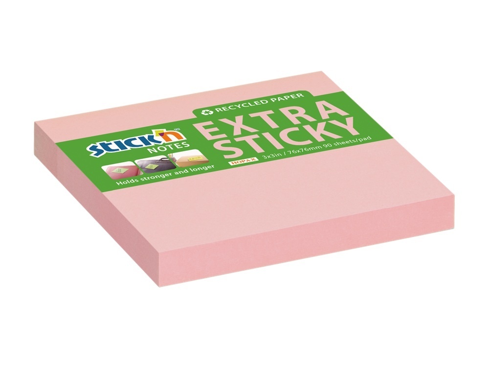 Samolepicí bločky Stick´n by Hopax Extra Sticky - 76 x 76 mm / 90 lístků / pastelově růžová