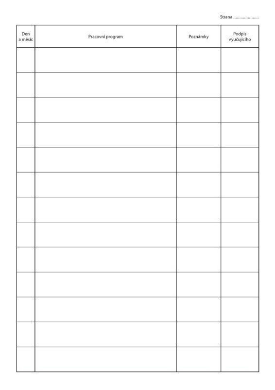 Záznamy o práci v nepovinném předmětu, zájmovém útvaru dvoulist A4