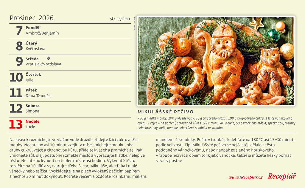 Kalendář stolní obrázkový Receptář / S17