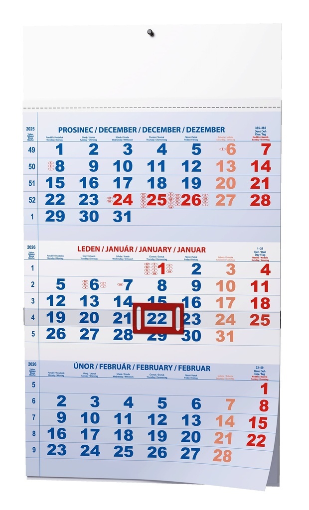 Kalendář nástěnný pracovní - tříměsíční modrý / BNC1