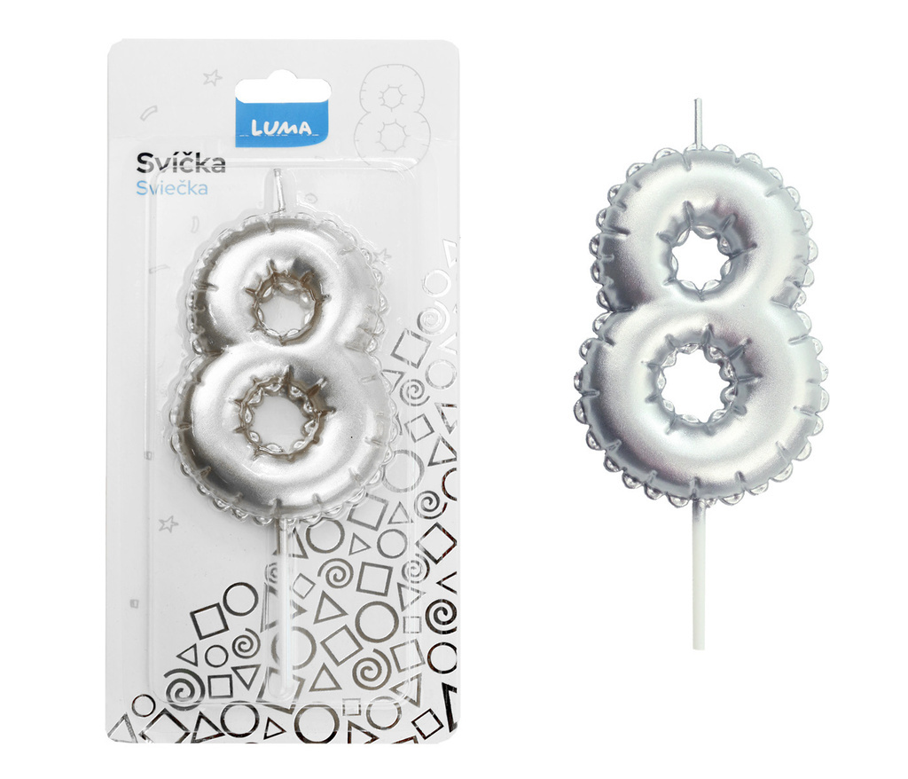 Svíčka dortová č. 8 - stříbrná