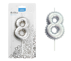 Svíčka dortová č. 8 - stříbrná