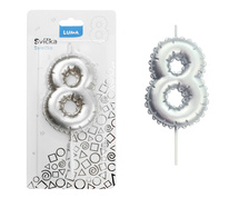 Svíčka dortová č. 8 - stříbrná