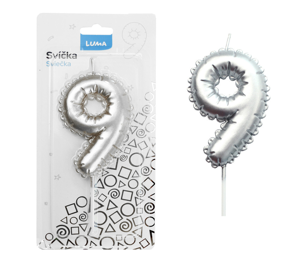 Svíčka dortová č. 9 - stříbrná