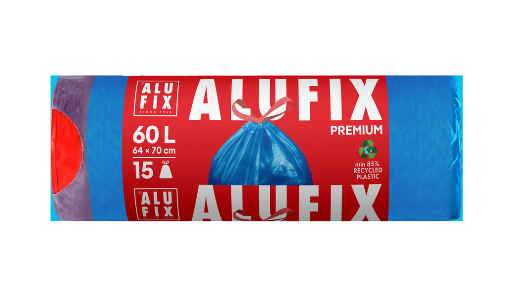 Alufix pytle do košů Premium stahovací 71x64cm / 60l / 15ks / modré