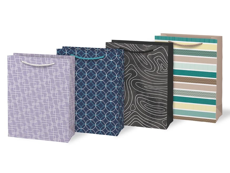 Taška dárková papírová - mix geometrické vzory / 19 x 25 x 9 cm