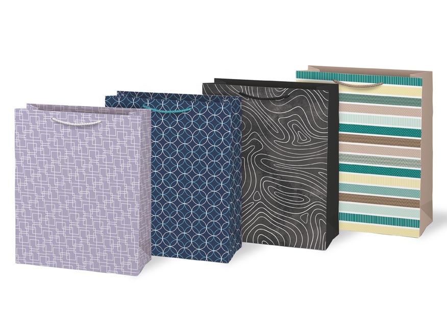 Taška dárková papírová - mix geometrické vzory / 26 x 32 x 13,8 cm