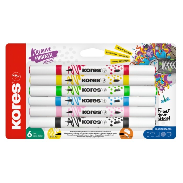 Akrylový popisovač Kreative Marker 2v1 - sada 6 barev