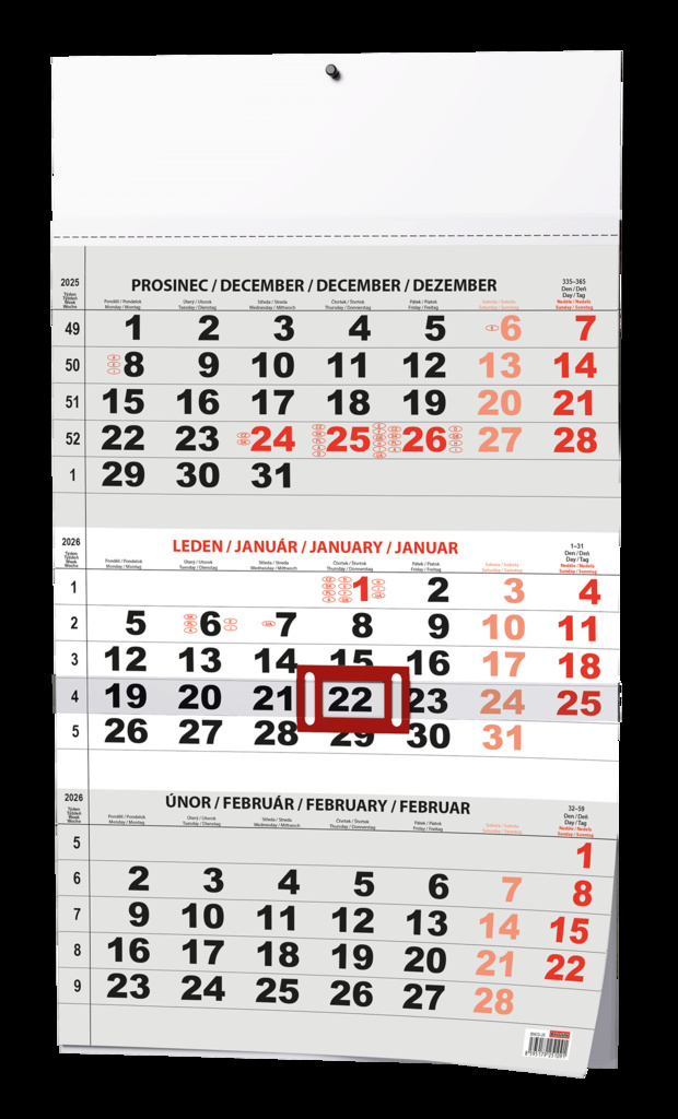 Kalendář nástěnný pracovní - tříměsíční šedý / BNC0