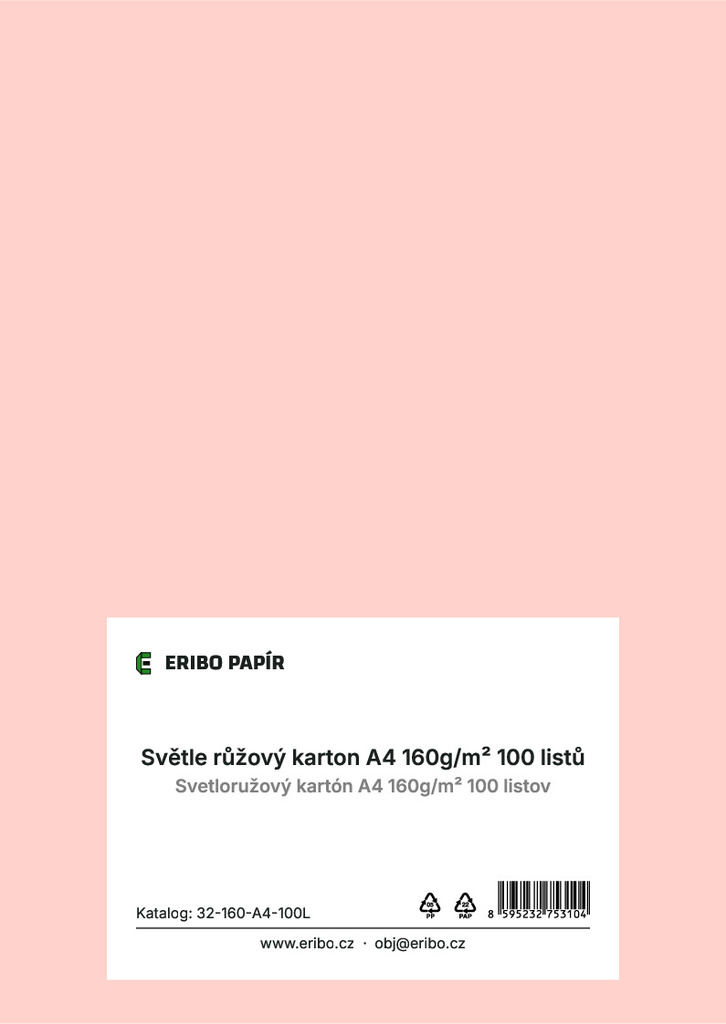Barevný karton - A4 / 160 g / světle růžová