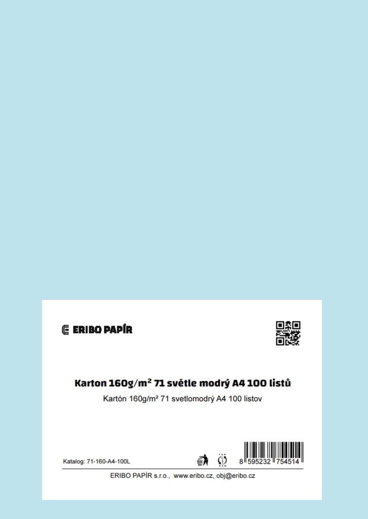 Barevný karton - A4 / 160 g / světle modrá