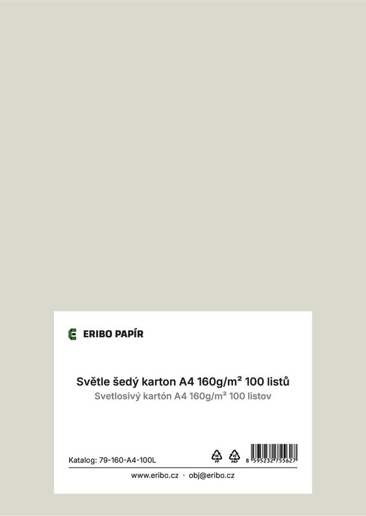 Barevný karton - A4 / 160 g / světle šedá